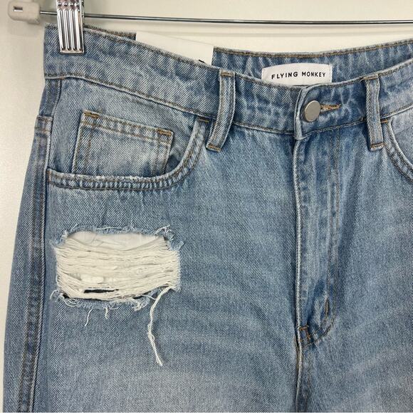 Flying Monkey New Age of Consent Dad Jeans Size 28 High Rise Distressed Raw Hem - Picture 5 of 14